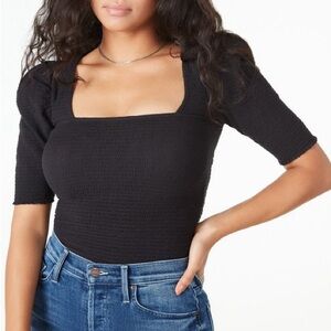 Nation LTD Zandra smocked party tee XS jet black square neck puff sleeve top